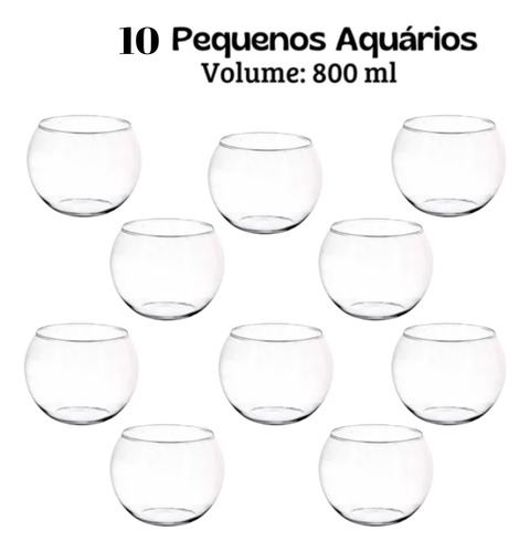 Kit 10 Vasos Aquario 800ml De Vidro Redondo Pequeno Mini