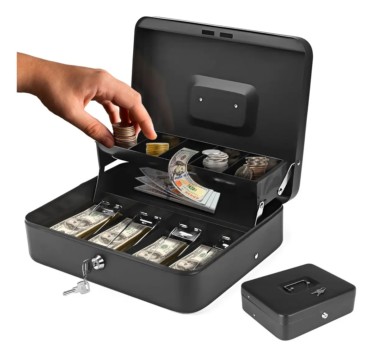 Caja Fuerte De Metal Para Billetes Y Monedas Con Cerradura Color Negro
