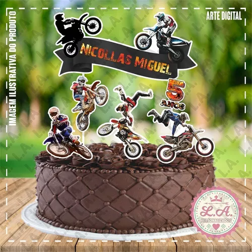 Topo Topper De Bolo Personalizado Moto Motocross