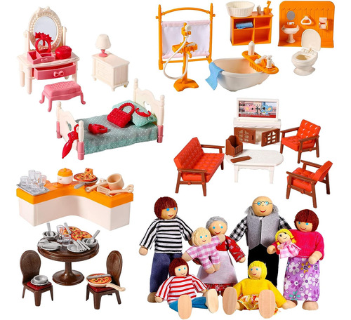 83 Pcs Paquete De Muebles De La Casa De Muñecas Con 8 Figura