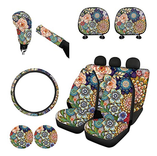 Fkelyi Bohemian Style Vintage Floral Car Frontal Back Seat C