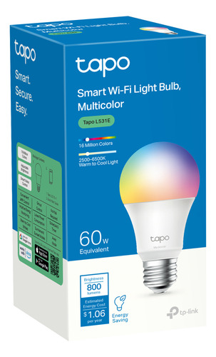 Lâmpada inteligente TP-Link Tapo L531e 800lm 60w Alexa 110v RGB