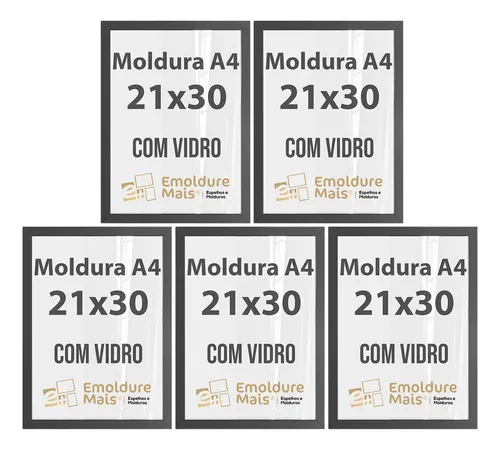comprar Kit 5 Molduras Quadros A4 21x30 Vidro Pu002F Alvará Poster Preto