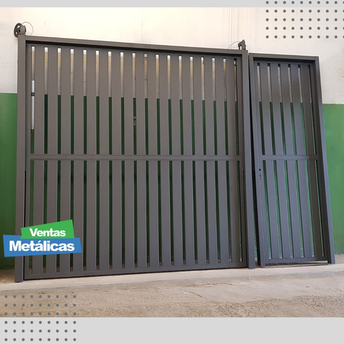 Porton Levadizo Manual Y Puerta Haciendo Juego Tablillas Gris Oscuro