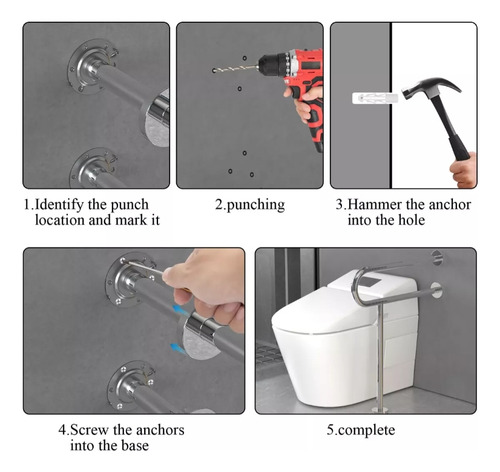 Jutang Agarraderas para Baño para Discapacitados Plegable para Inodoro Mango Plateado