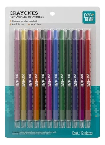 Pack 20 Crayones Retráctiles Giratorios 12 Colores Pen+gear