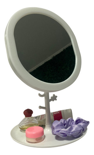 Espejo Maquillaje Con Base Joyeria Pie Regulable Marco Blanco