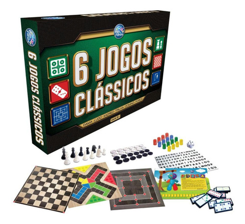 Jogo De Tabuleiro 6 Clássicos Dama Ludo Xadrez Dominó Forca