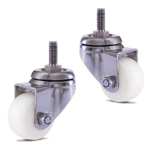 Imagem 3 de 5 de 4 Roda Aço Inox 50 Mm C/parafuso Rosca Sem Freio Roda Nylon