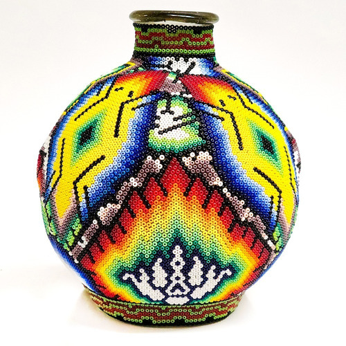 Imagen 2 de 2 de Botella Artesanal Calavera Huichol Con Chaquira