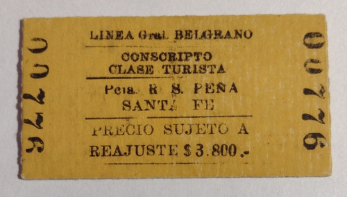 Boleto Para Conscripto Servicio Militar Ferrocarril Belgrano