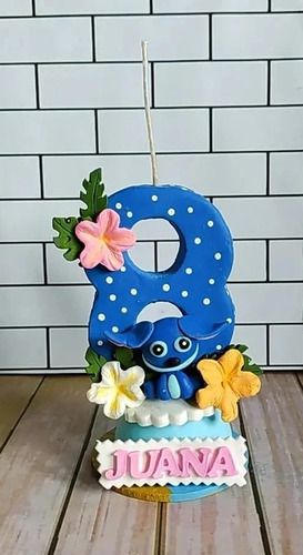 Vela Número Temática Stitch En Porcelana Fría