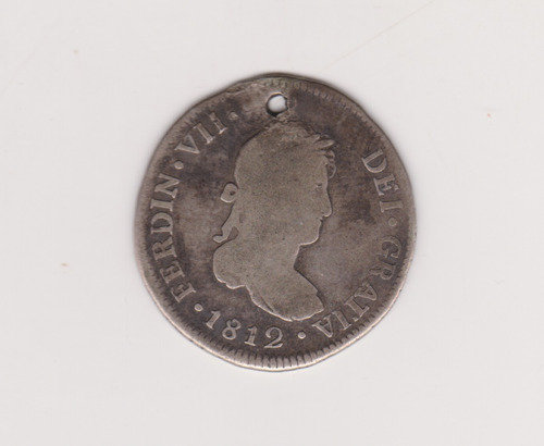 Moneda Peru 2 Reales Año 1812 Jp Plata Bueno + Perforada