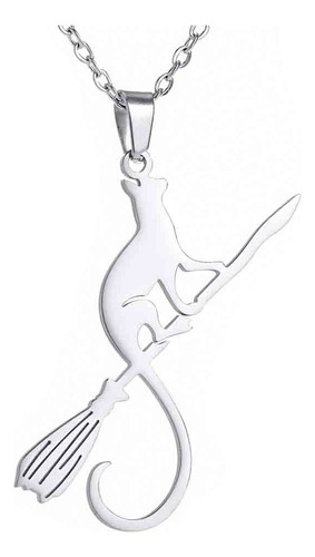 T Collar Colgante Joyeria Para Mujer Bruja Gatito Escoba