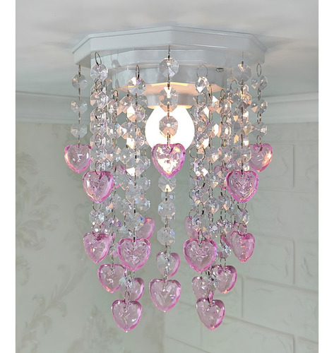 Lustre De Acrílico Rosa Com Castanhas Transparentes - 25cm