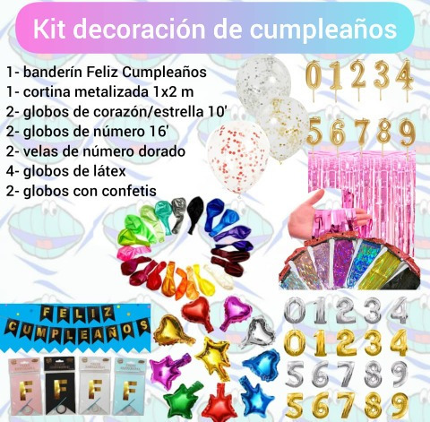 Combo Fiestero Velas + Cortina + Globos + Banderines 