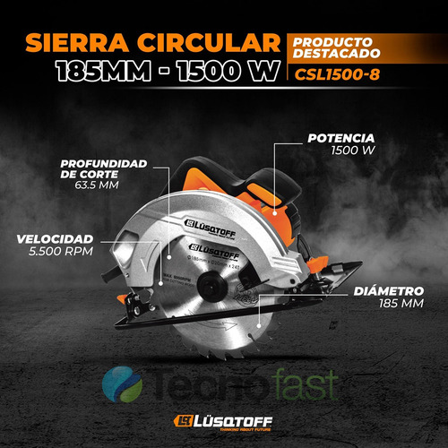 Sierra Circular Lusqtoff 1500w Disco 7 1/4 184 Mm Csl1500-8