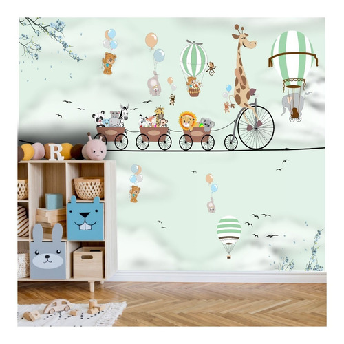 Imagem 4 de 4 de Papel Parede Adesivo Vinifico Infantil Safari Zoo 1,00x310cm