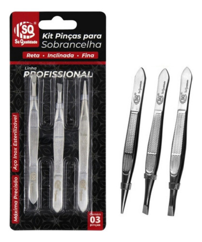 Kit 3 Pinça Sobrancelha Aço Inoxidável Alongamento De Cílios