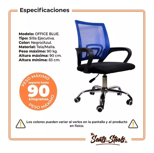 Silla de Oficina Giratoria en Azul y Negro con Ruedas y Respaldo