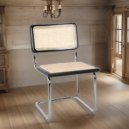 Sillas Cesca Breuer De Comedor Caño Y Madera Rattan X2 Unid Estructura De La Silla Cromo Asiento Negro