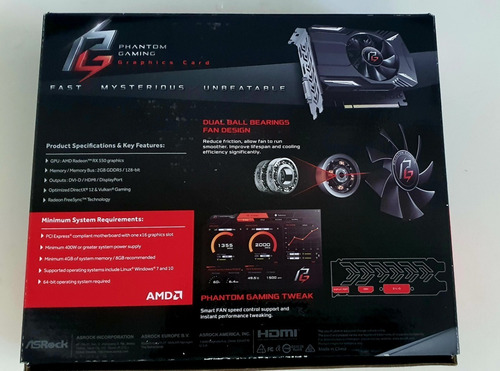 Imagen 3 de 3 de Tarjeta De Video Amd Asrock Phantom Gaming Radeon Rx 550 2gb