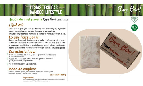 Jabón Miel Y Avena Bam Boo! Lifestyle® 100 Gr