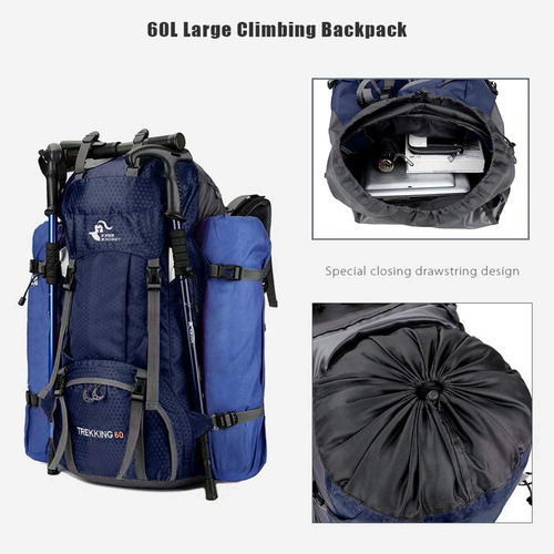 Mochila Senderismo Impermeable Ligera Azul Marino 60l