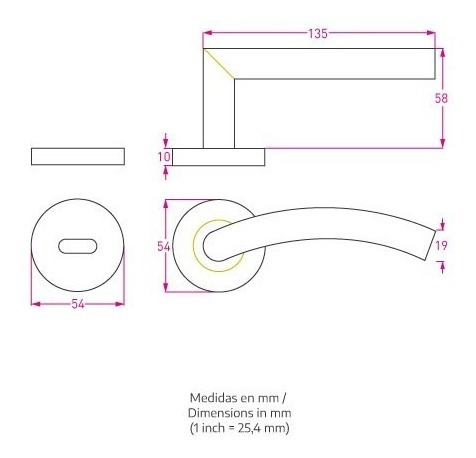 Imagen 6 de 8 de Combo N 3 Cerradura Reversible + Manija Picaporte Doble Balancín Acero Inoxidable Con Bocallave Para Puerta Placa