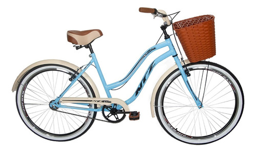 Bicicleta  de passeio Ntz Bikes Vintage Retro aro 26 M 1v freios v-brakes cor azul-celeste com descanso lateral