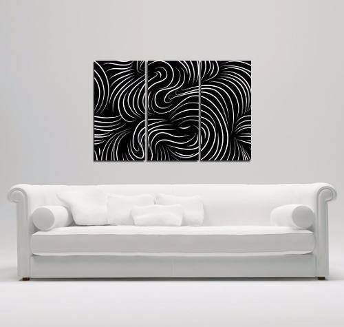 Cuadro 60x90cm Blanco Y Negro Lineas Curvas