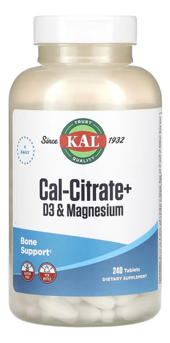 Kal Cal-citrato+ D3 Y Magnesio 240 Tabletas Sabor Sin Sabor