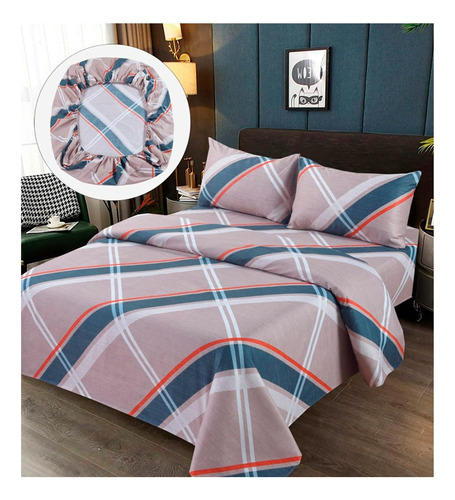 Sabanas Premium 100% Algodón 1.5 Plazas - Gris Rayas