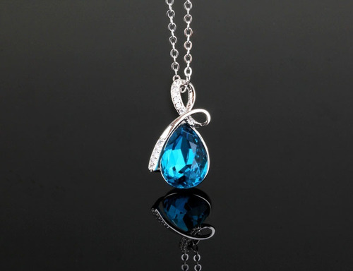 Imagen 4 de 4 de Collar Gota Azul De Chapa De Oro Con Zirconia - 1066