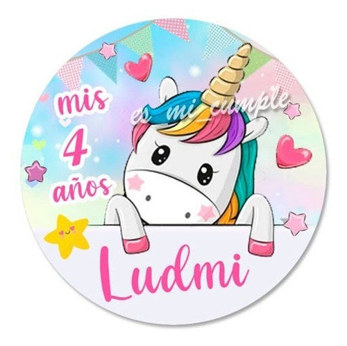 30 Etiquetas Cumple Personalizada 6 Cm Diámetro Unicornio   