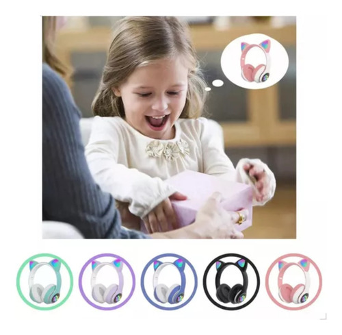 Fone De Ouvido Bluetooth Orelha Gatinho Infantil Led Rgb Sem Fio Catear D47