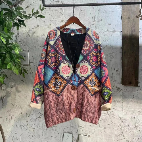 Cárdigan De Punto Con Cuello En V Y Estampado Floral Para Mu