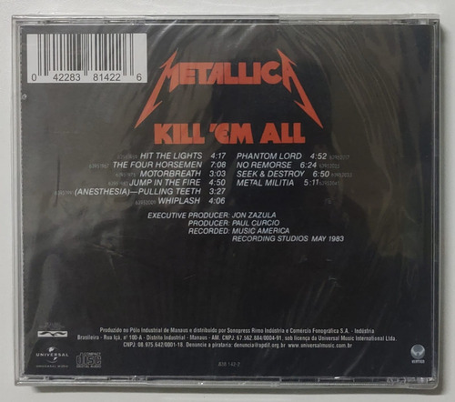 Cd - Metallica - Kill' Em All
