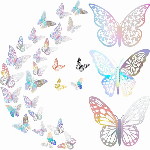 72pcs Mariposas Decorativas, 3d Pared Colore Metalicos Hueco