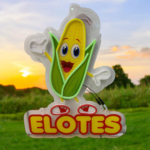 Letrero Luminoso Elote Entero Imagen Con Frase Elotes Neón