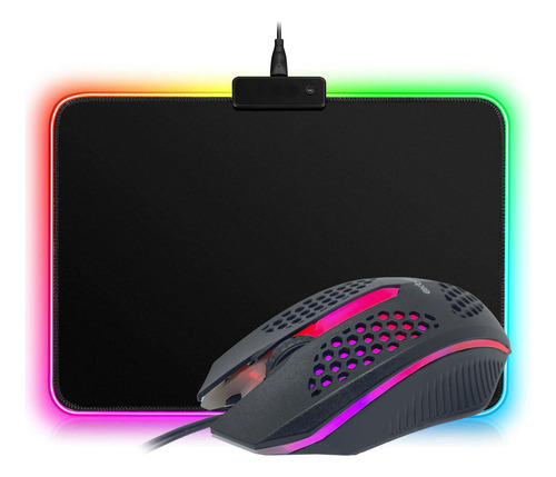 Kit Jogos Mousepad + Mouse Gamer Usb Iluminação Rgb Exbom