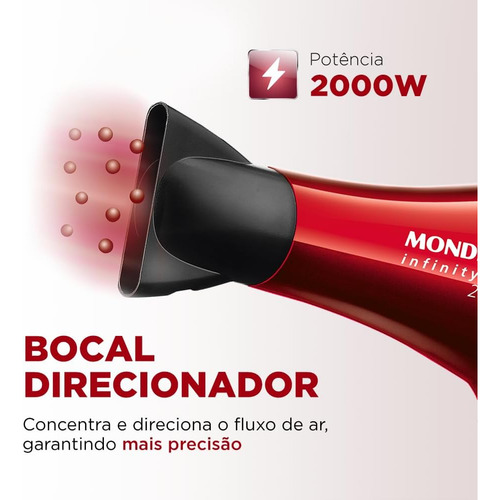 Secador De Cabelos Mondial Infinity Ion 2500 Sc-12 1900w Vermelho/preto