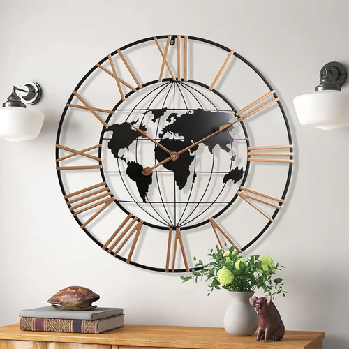 Reloj De Pared De Mapa Del Mundo Grande, Reloj Moderno Minim