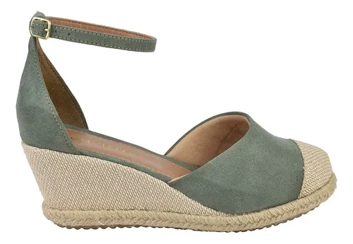 Sandália Anabela Feminina Confort Corda Camurça Novo Sapato