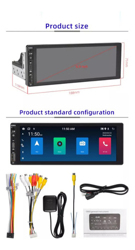 Radio Auto Android Carplay Wifi 2 Din 6.9'' 2 Gb Ram 32 Gb