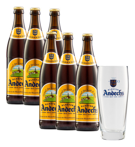 Six Cerveza Andechs Doppelbock Dunkel 500 Ml Con Vaso