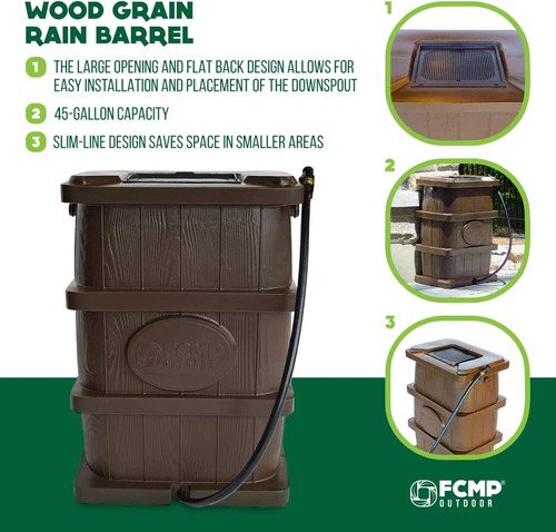 Barril De Lluvia Aspecto De Madera De 45 Galones Recole...