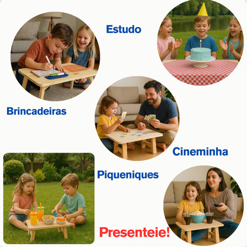 Mesa Piquenique Leve Dobrável Pinus Portátil Marrom