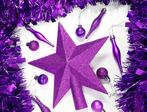 Decoración Estrella Purpurina 20 Cm Árbol Navidad Morado