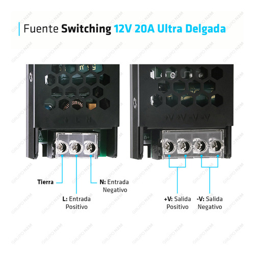 Imagen 4 de 10 de Fuente 12v 20a Metalica Regulada Ultrachata Tira Led Camaras